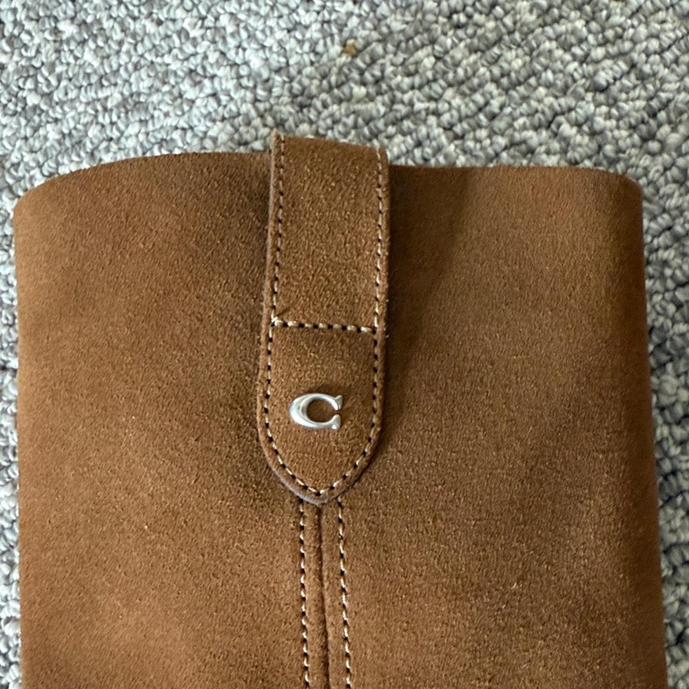 New COACH Tara Moto Suede Leather Tan Boots 5 Shoes - Picture 7 of 17